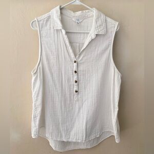 NWOT Women’s Time & Tru Sz XL White Sleeveless Top V-neck High Low Cotton Gauze